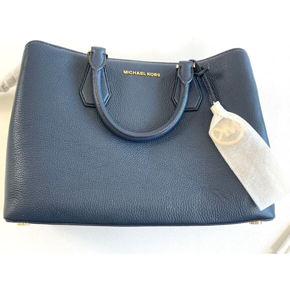Michael Kors Navy Blue Satchel Womens Handbag 13" x 10" x 4 NWT - Picture 1 of 9